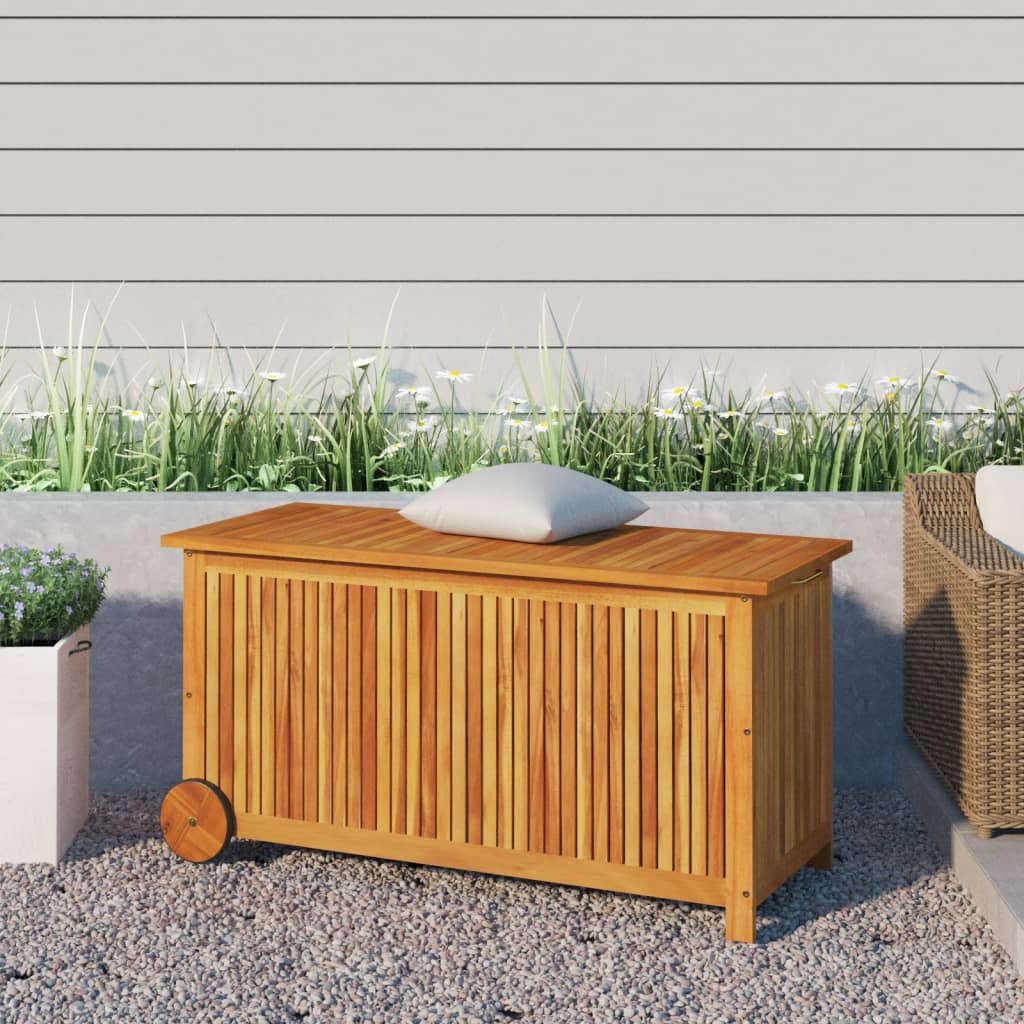 Garden Storage Box with Wheels 113x50x58 cm Solid Wood Acacia - Merkel Designers