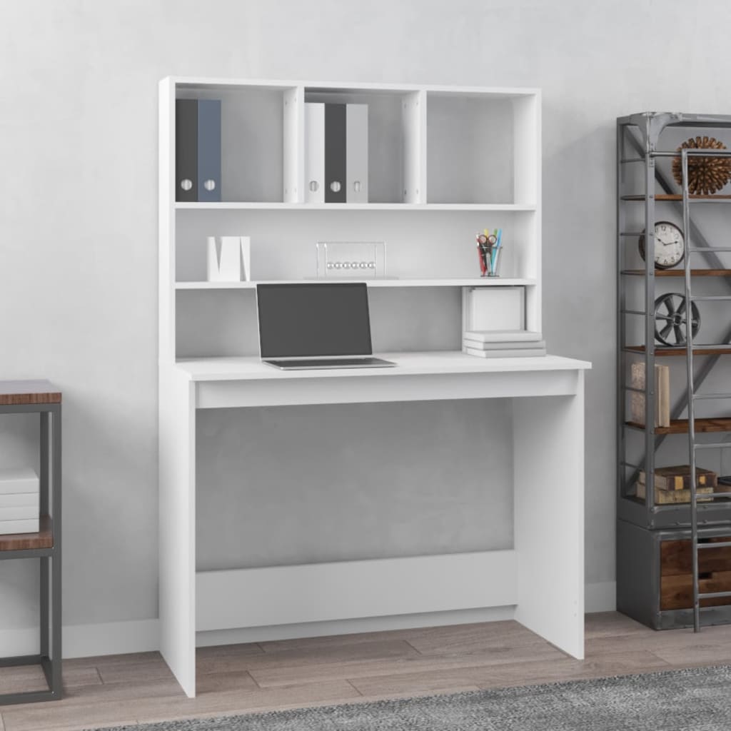 Desk with Shelves White 102x45x148 cm Engineered Wood - Direct Imports