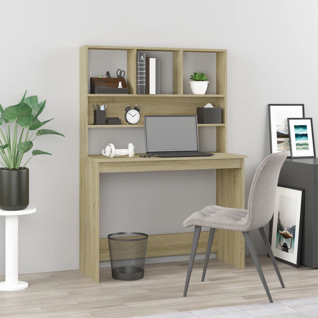 Desk with Shelves Sonoma Oak 102x45x148 cm Engineered Wood - Design Hut