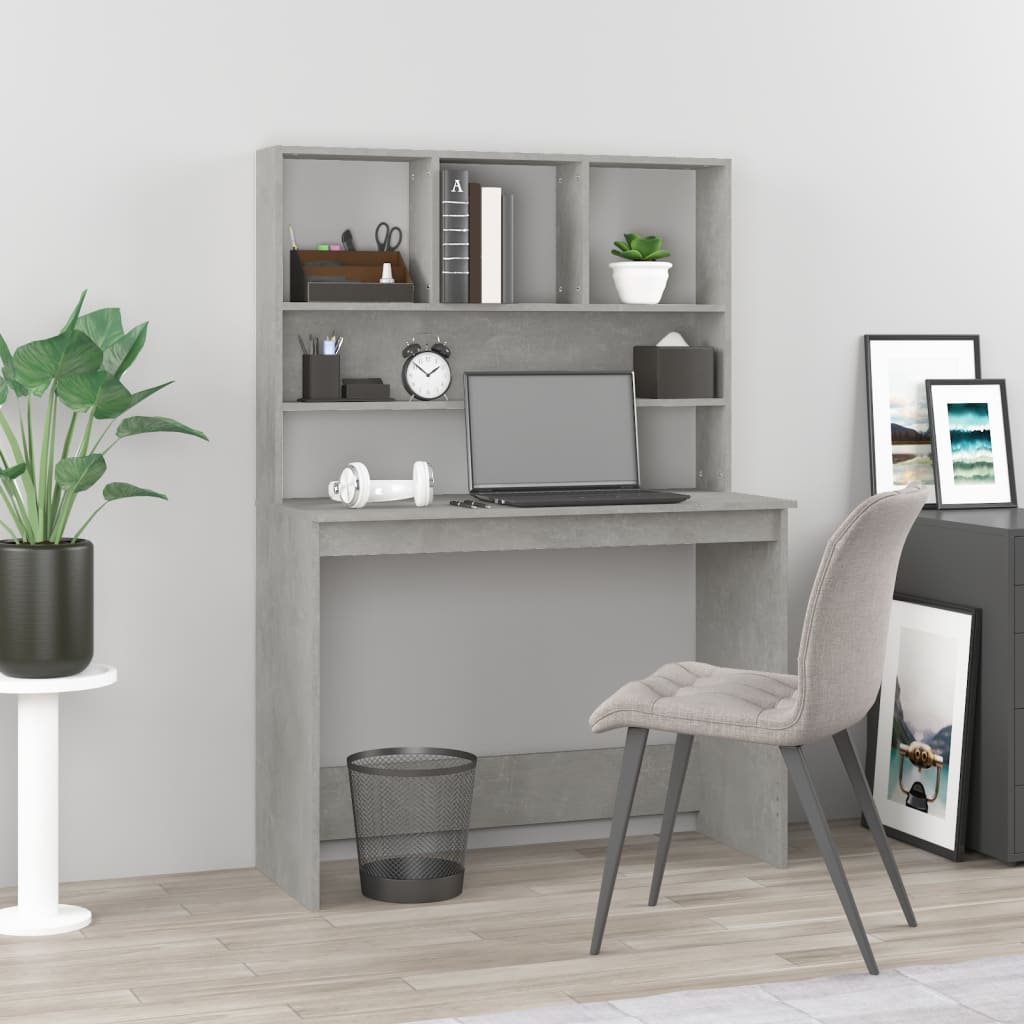 Desk with Shelves Concrete Grey 102x45x148 cm Engineered Wood - Brittle & Co