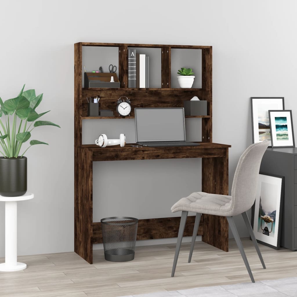 Desk with Shelves Smoked Oak 102x45x148 cm Engineered Wood - Merkel Designers