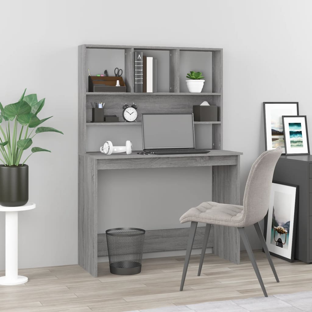 Desk with Shelves Grey Sonoma 102x45x148 cm Engineered Wood - Brittle & Co