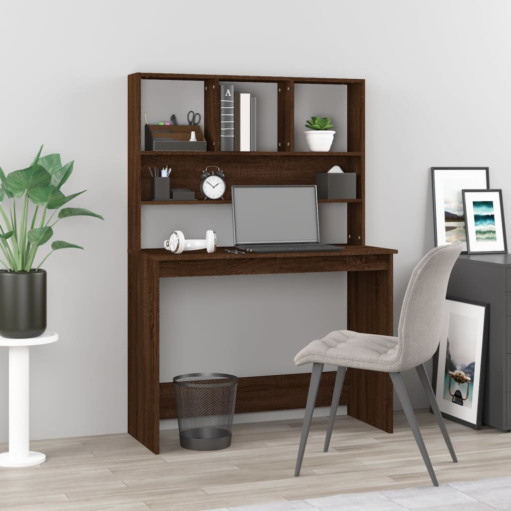 Desk with Shelves Brown Oak 102x45x148 cm Engineered Wood - Merkel Designers