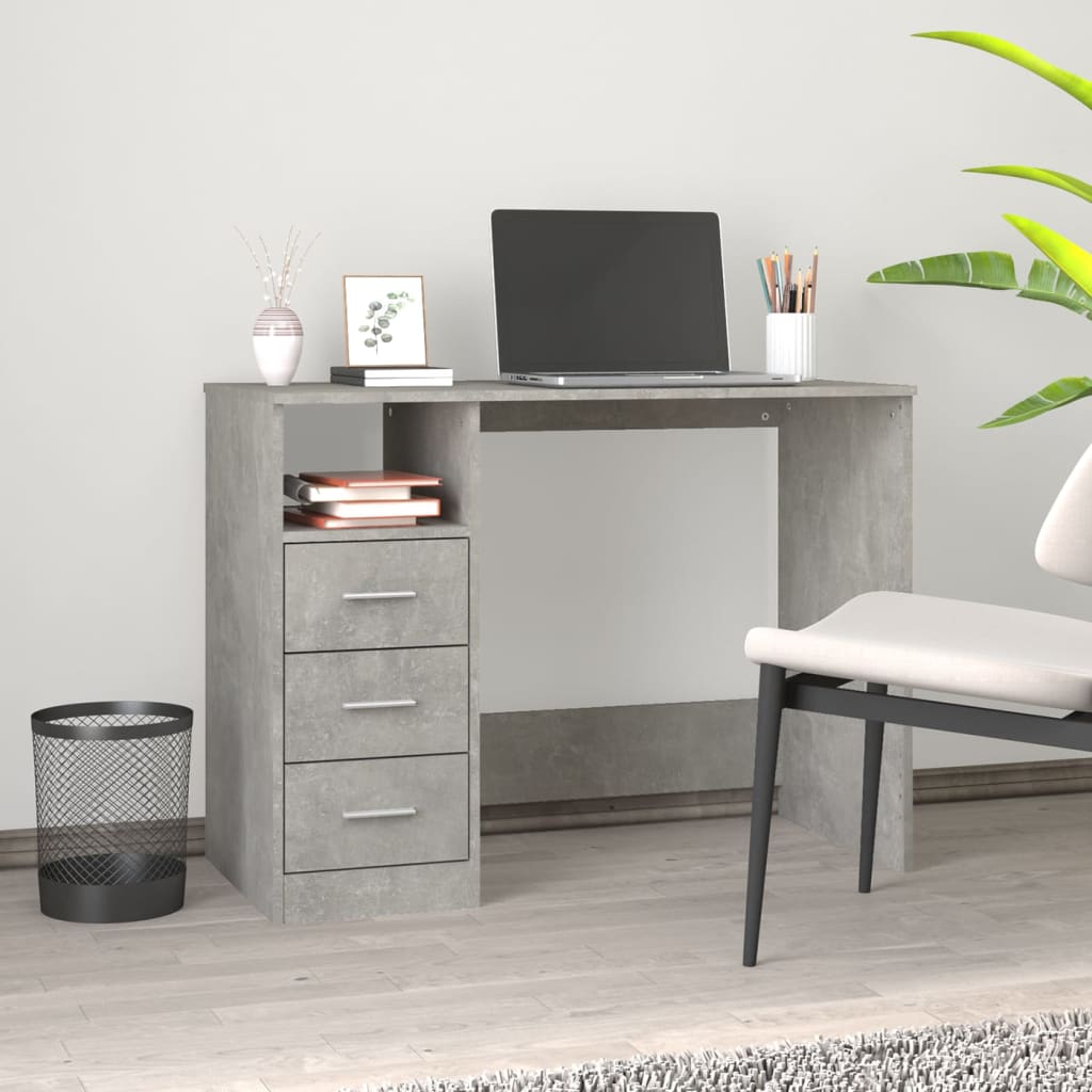 Desk with Drawers Concrete Grey 102x50x76 cm Engineered Wood - Design Hut