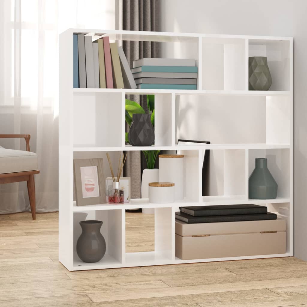 Book Cabinet/Room Divider High Gloss White 105x24x102 cm - Brittle & Co