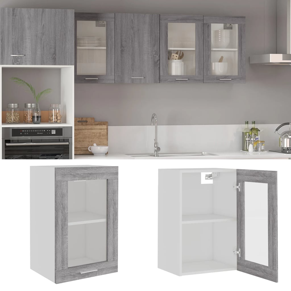 Hanging Glass Cabinet Grey Sonoma 40x31x60cm Engineered Wood - R and M Furniture