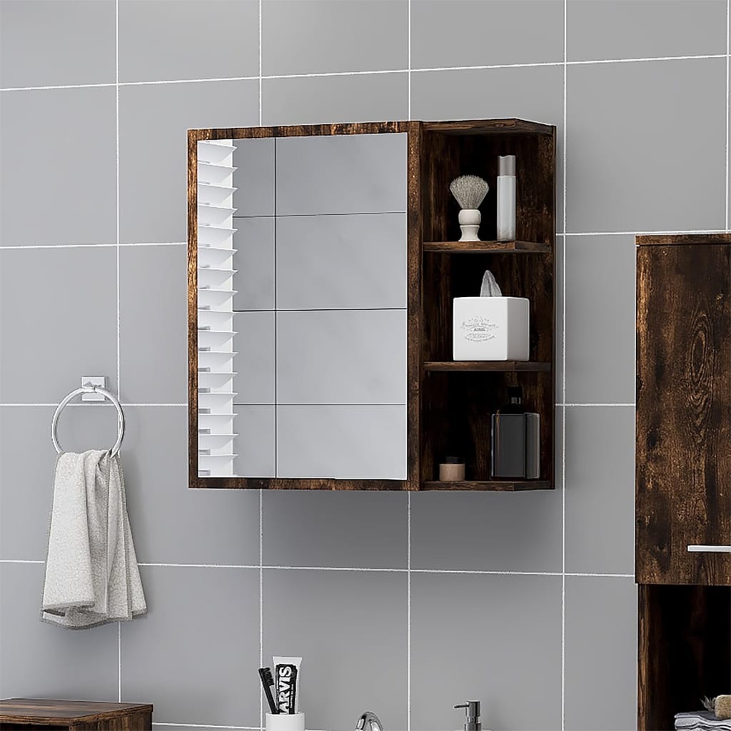 Bathroom Mirror Cabinet Smoked Oak 62.5x20.5x64cm Engineered Wood - All Things Good