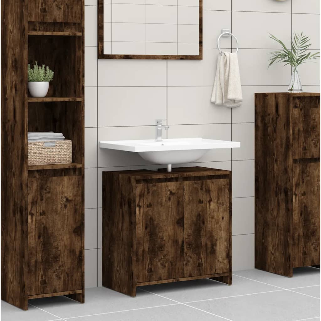 Bathroom Cabinet Smoked Oak 60x33x61 cm Engineered Wood - Tyrell & Tyrell