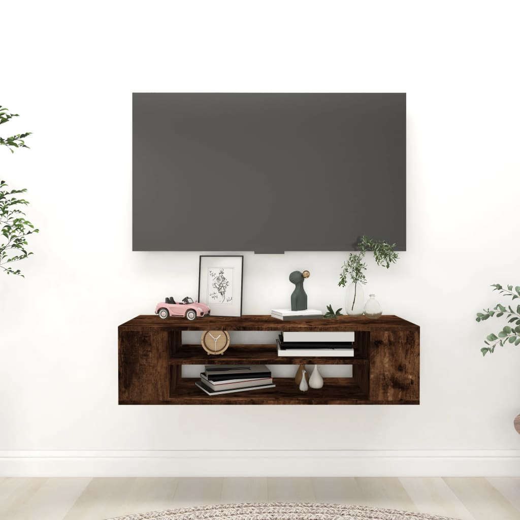 Hanging TV Cabinet Smoked Oak 100x30x26.5cm Engineered Wood - The Home Maker
