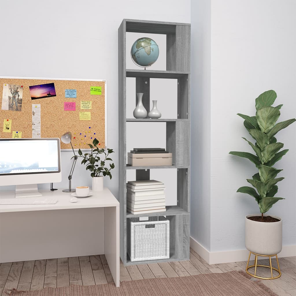 Book Cabinet Grey Sonoma 45x24x160 cm Engineered Wood - Decor Base