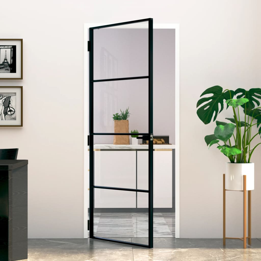 Interior Door Black 83x201.5 cm Tempered Glass&Aluminium - Unbeatable Bargains