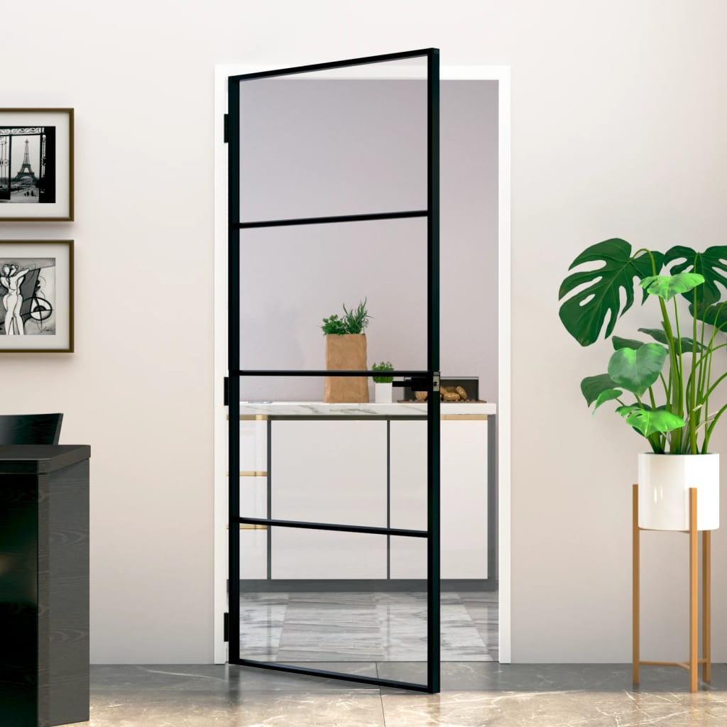 Interior Door Black 93x201.5 cm Tempered Glass&Aluminium - Millennium Furniture