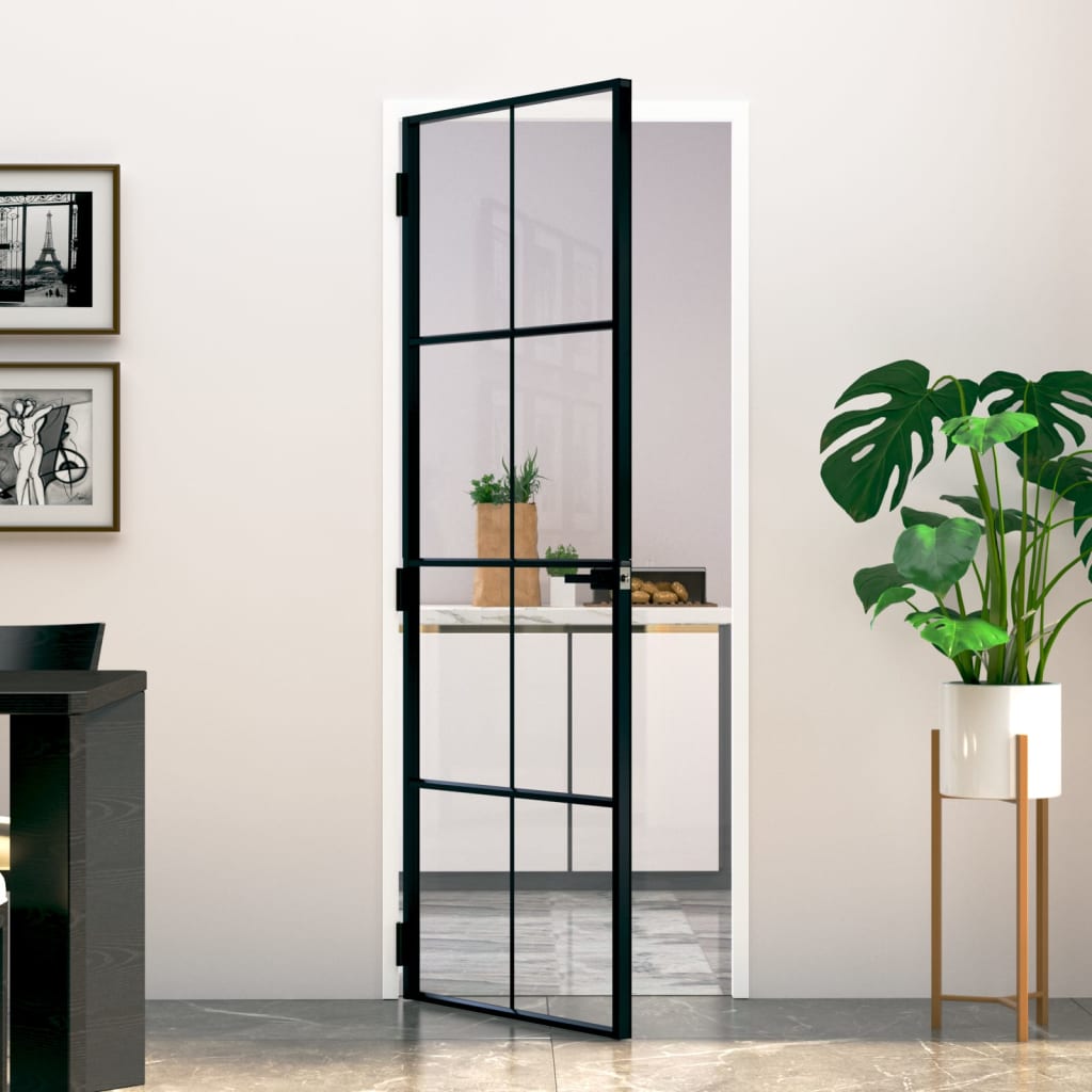 Interior Door Black 76x201.5 cm Tempered Glass&Aluminium - Millennium Furniture