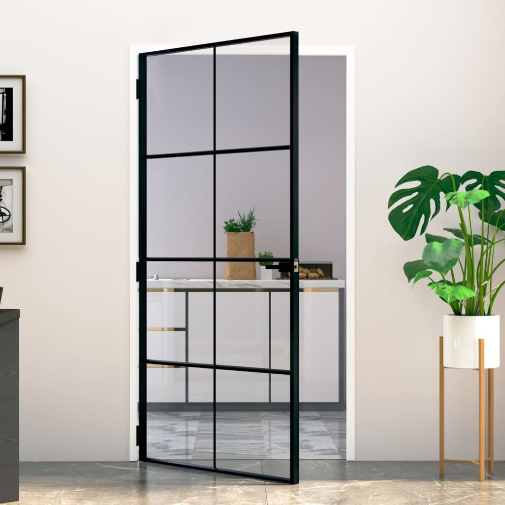 Interior Door Black 102x201.5 cm Tempered Glass&Aluminium - Merlin Deals