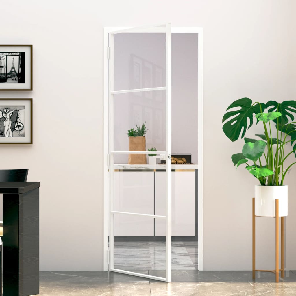Interior Door White 76x201.5 cm Tempered Glass&Aluminium Slim - Tyrell & Tyrell