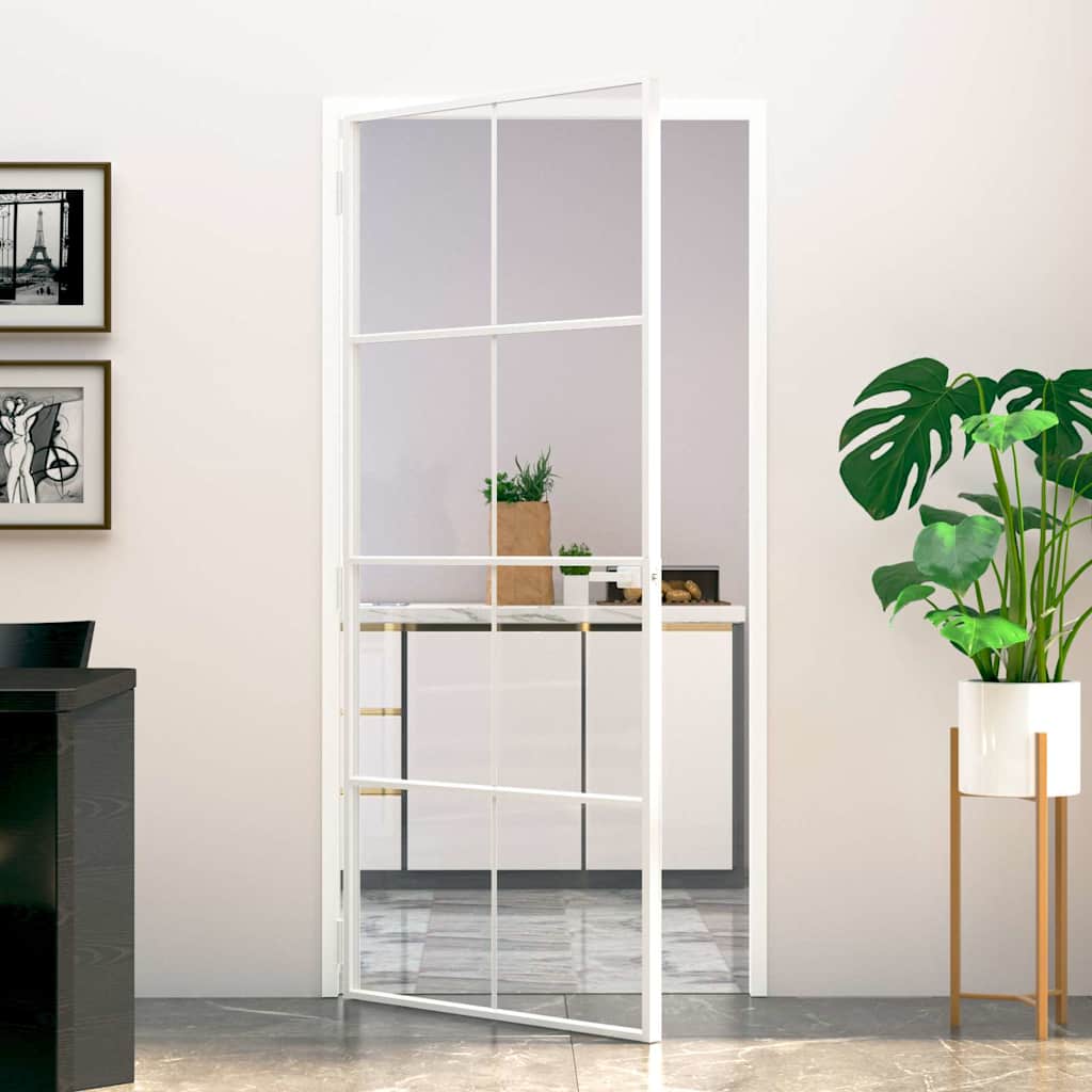 Interior Door White 93x201.5 cm Tempered Glass&Aluminium Slim - Brittle & Co