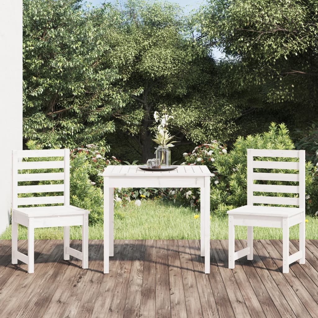 3 Piece Garden Bistro Set White Solid Wood Pine - Sid & Sam