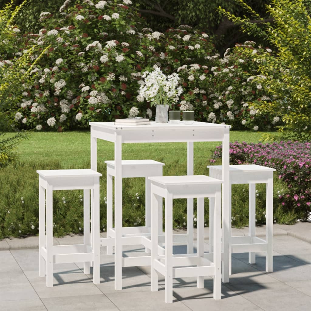5 Pcs Garden Bar Set White Solid Wood Pine - Discount Dealers