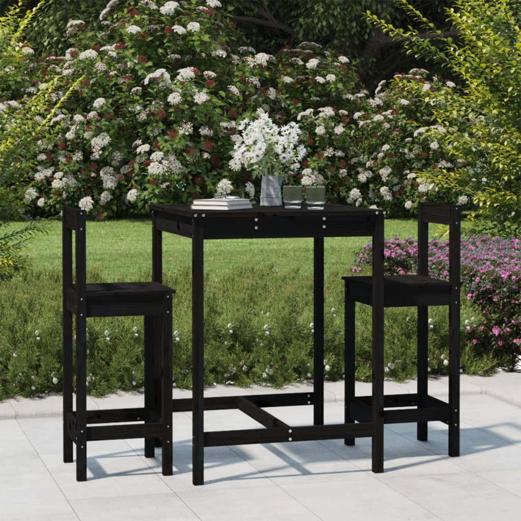 3 Piece Garden Bar Set Black Solid Wood Pine - The Home Maker