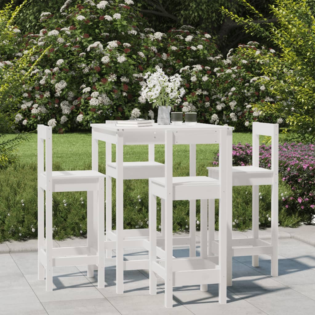 5 Pcs Garden Bar Set White Solid Wood Pine - Unbeatable Bargains