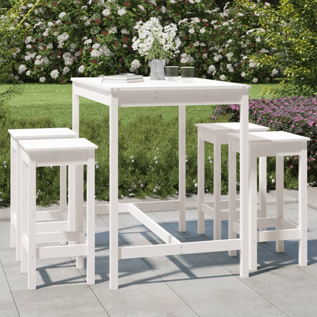 5 Pcs Garden Bar Set White Solid Wood Pine - Decor Base
