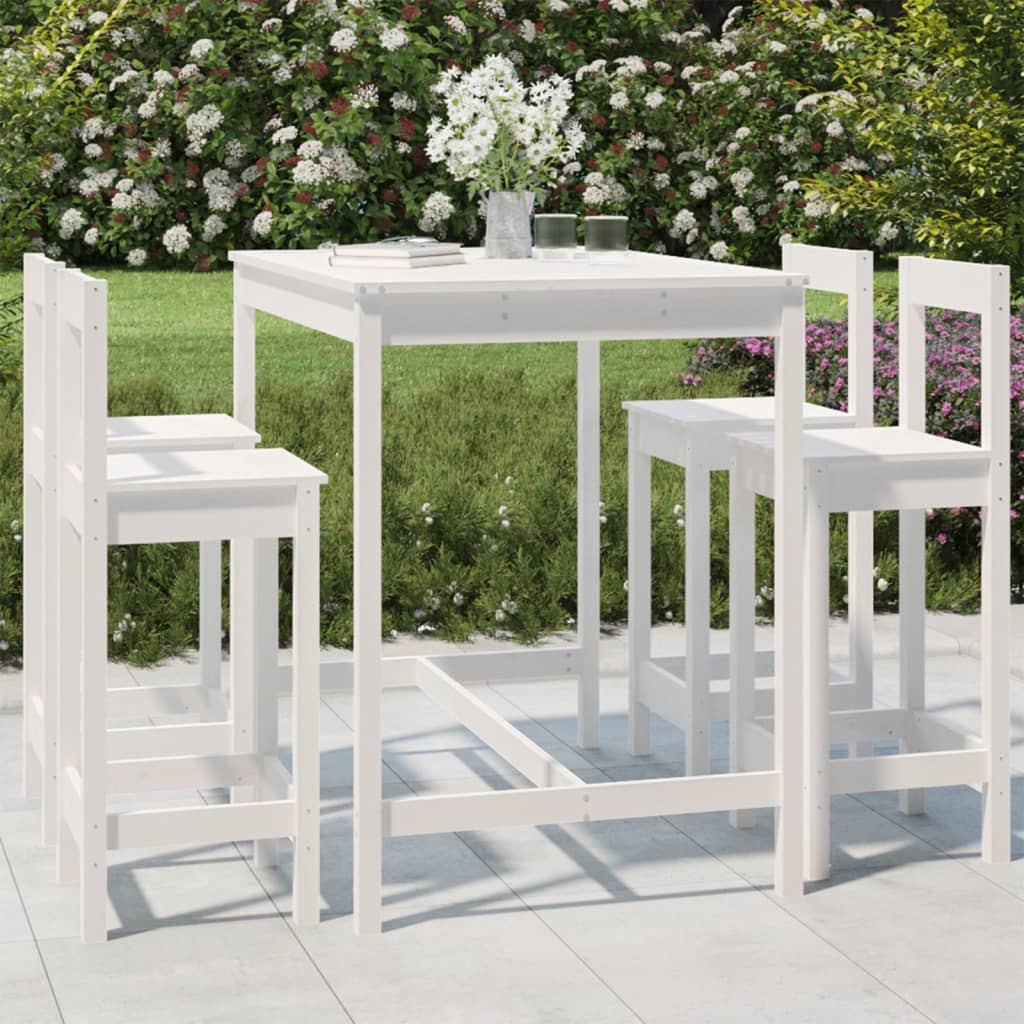 5 Pcs Garden Bar Set White Solid Wood Pine - The Home Maker
