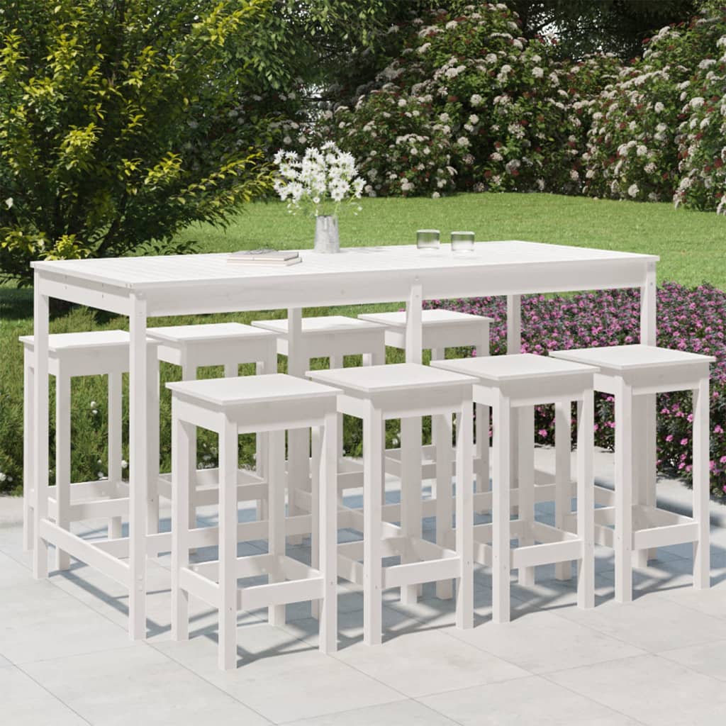 9 Pcs Garden Bar Set White Solid Wood Pine - The Home Maker