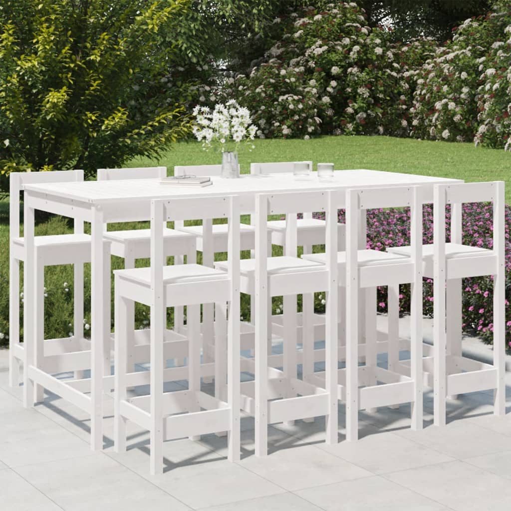 9 Pcs Garden Bar Set White Solid Wood Pine - Decor Base