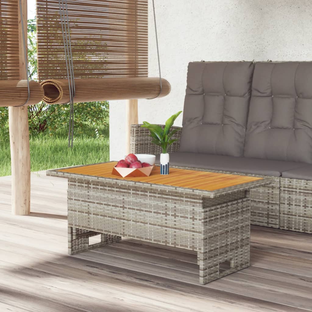 Garden Table Grey 100x50x43/63 cm Solid Wood Acacia&Poly Rattan - Merlin Deals