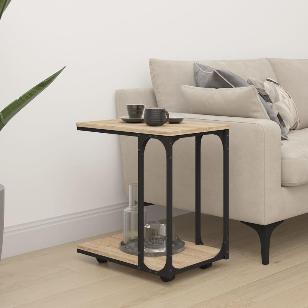 Side Table with Wheels Sonoma Oak 50x35x55.5cm Engineered Wood - Sid & Sam