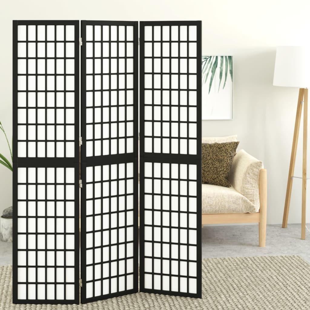 Folding 3-Panel Room Divider Japanese Style 120x170 cm Black - The Home Maker