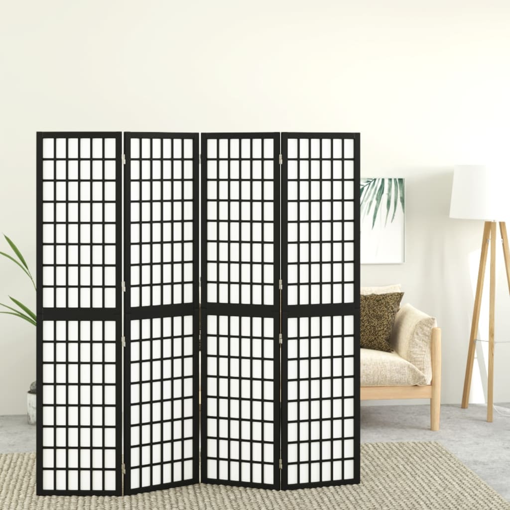 Folding 4-Panel Room Divider Japanese Style 160x170 cm Black - R and M Furniture