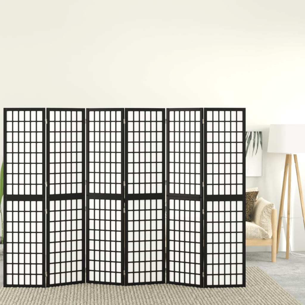 Folding 6-Panel Room Divider Japanese Style 240x170 cm Black - R and M Furniture