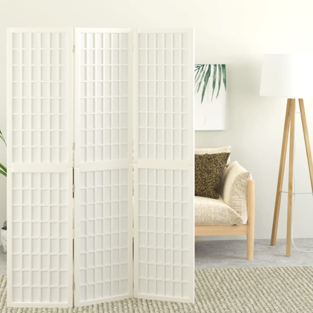Folding 3-Panel Room Divider Japanese Style 120x170 cm White - The Home Maker