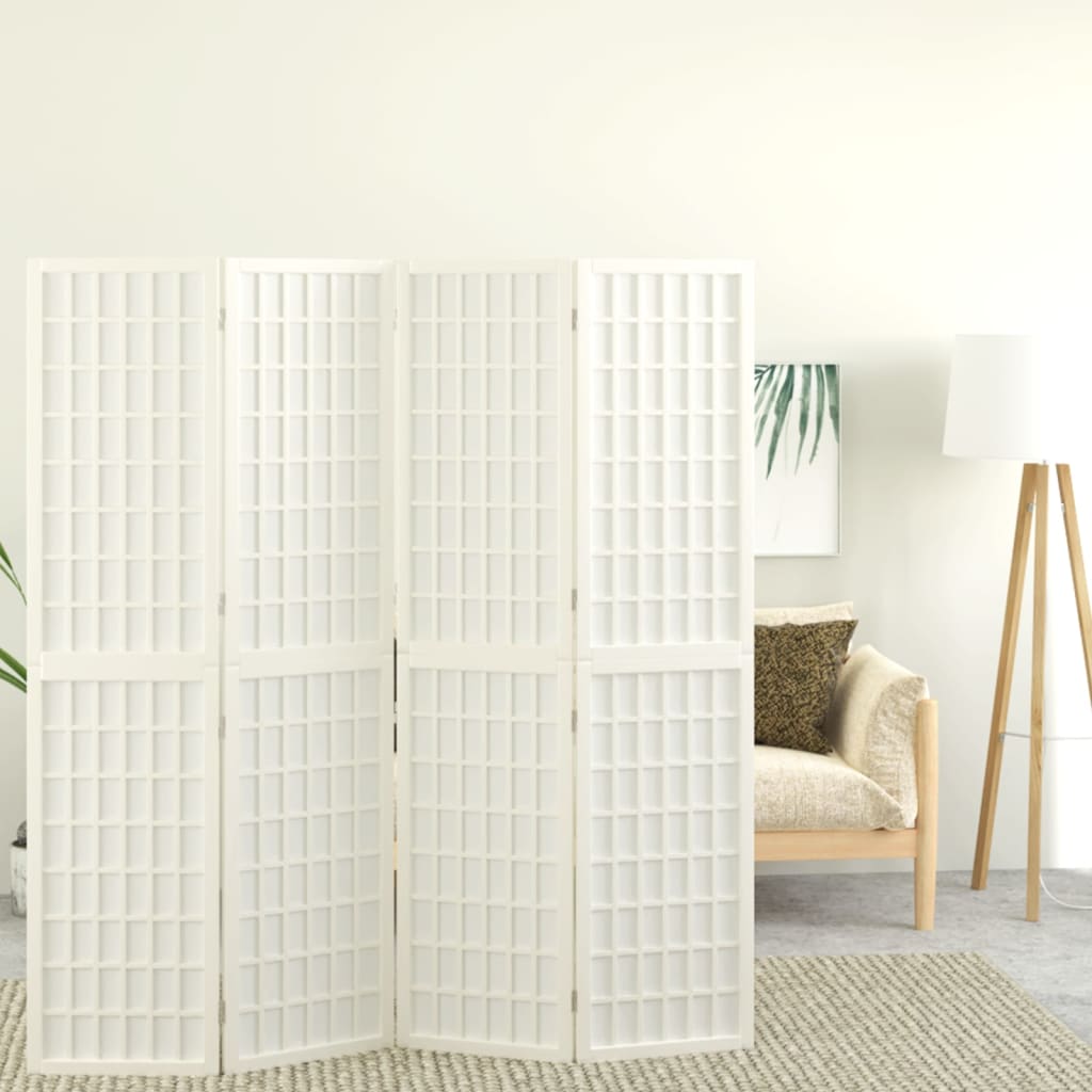 Folding 4-Panel Room Divider Japanese Style 160x170 cm White - Millennium Furniture