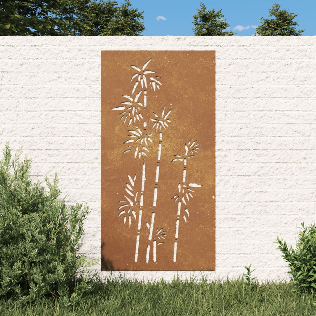 Garden Wall Decoration 105x55 cm Corten Steel Bamboo Design - Direct Imports
