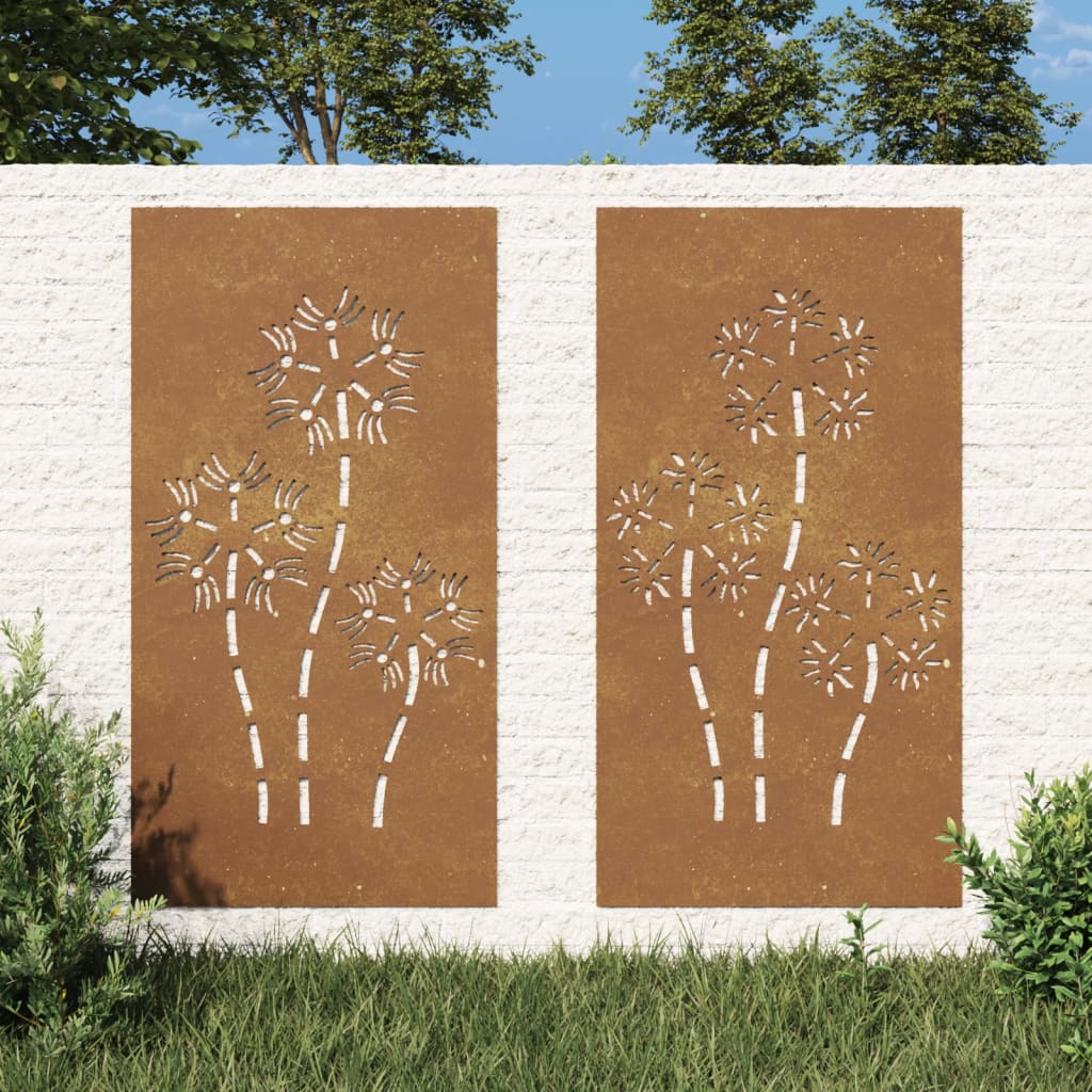Garden Wall Decorations 2pcs 105x55cm Corten Steel Flower Design - Style and Chic