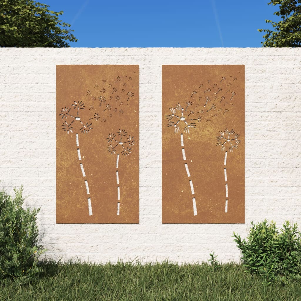 Garden Wall Decorations 2pcs 105x55cm Corten Steel Flower Design - The Home Maker