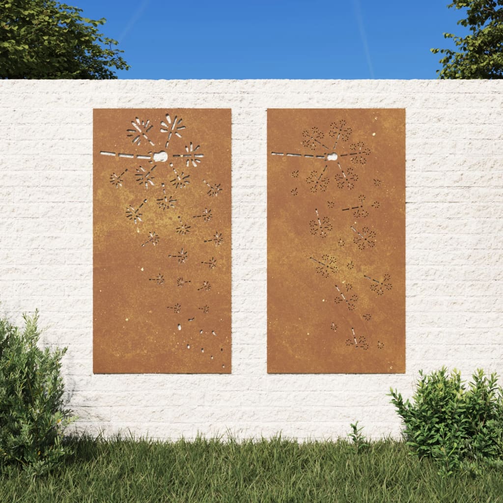 Garden Wall Decorations 2pcs 105x55cm Corten Steel Flower Design - Merkel Designers