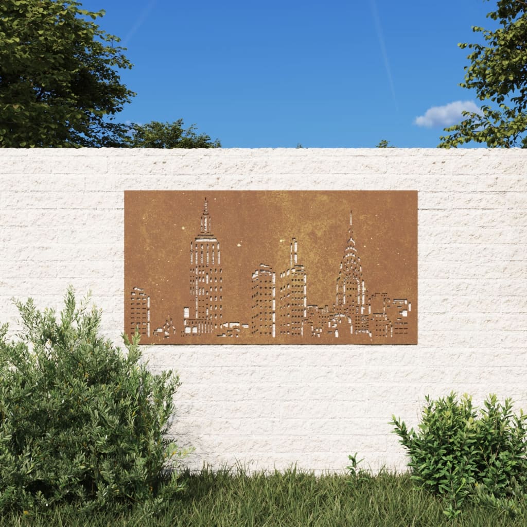 Garden Wall Decoration 105x55 cm Corten Steel Skyline Design - Unbeatable Bargains