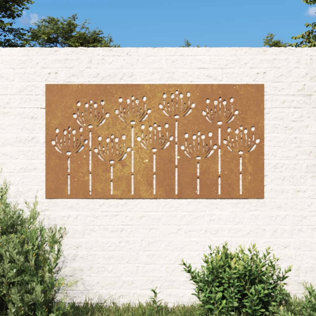 Garden Wall Decoration 105x55 cm Corten Steel Flower Design - R and M Furniture