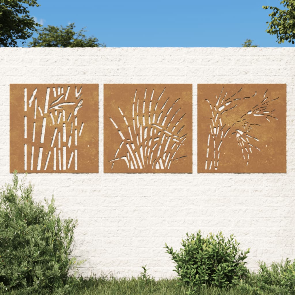 Garden Wall Decorations 3 pcs 55x55 cm Corten Steel Grass Design - Casper Homes