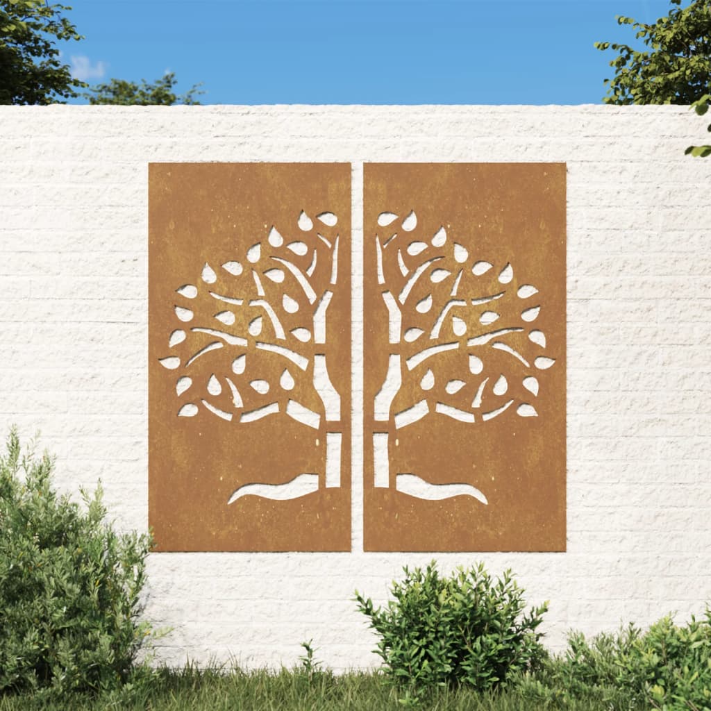 Garden Wall Decorations 2 pcs 105x55 cm Corten Steel Tree Design - Unbeatable Bargains