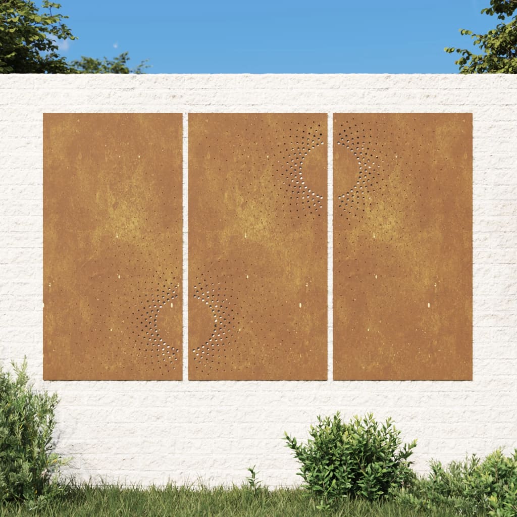 Garden Wall Decorations 3 pcs 105x55 cm Corten Steel Sun Design - Merlin Deals