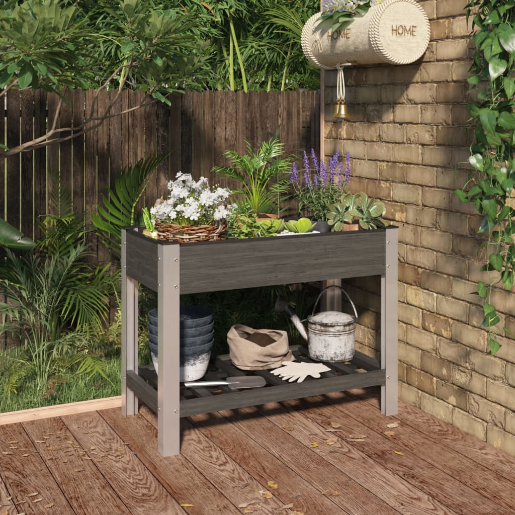 Garden Raised Bed with Shelf Grey 100x50x75 cm WPC - Merlin Deals