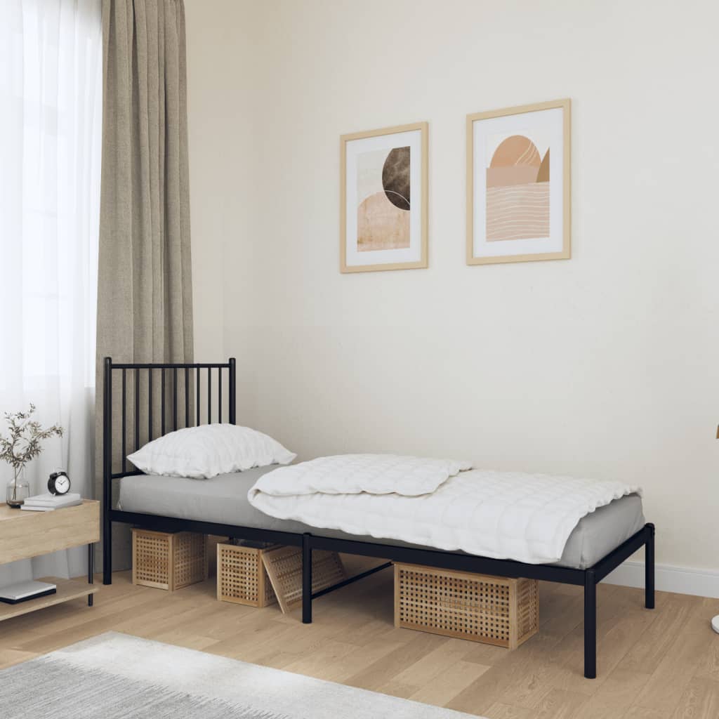 Metal Bed Frame with Headboard Black 80x200 cm - Unbeatable Bargains
