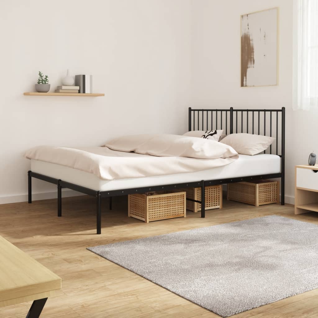 Metal Bed Frame with Headboard Black 135x190 cm Double - The Home Maker