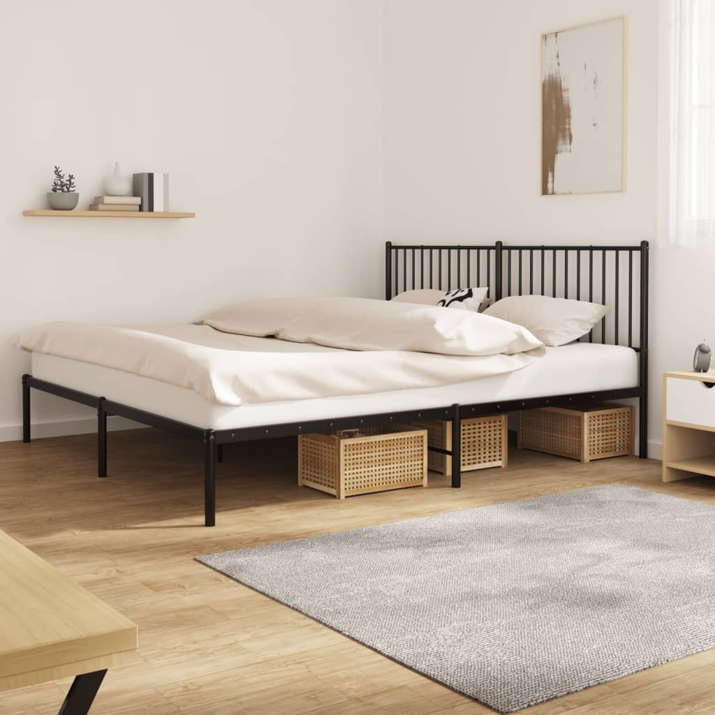 Metal Bed Frame with Headboard Black 180x200 cm Super King - The Home Maker