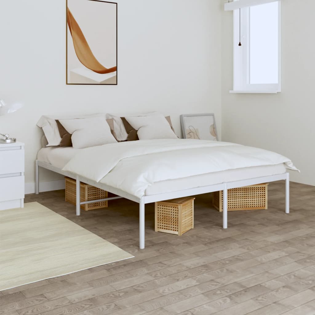 Metal Bed Frame White 150x200 cm 5FT King Size - Direct Imports