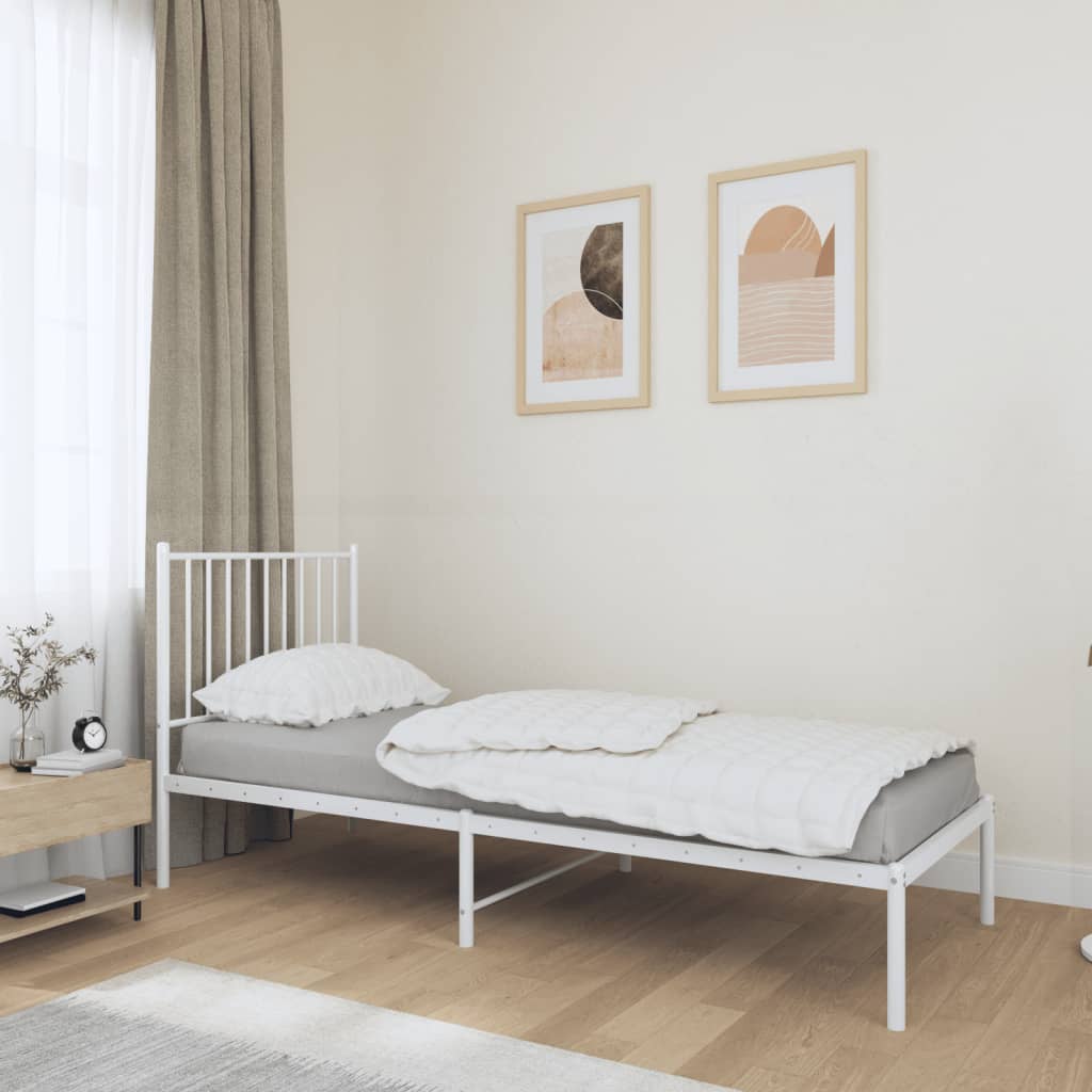Metal Bed Frame with Headboard White 80x200 cm - Millennium Furniture